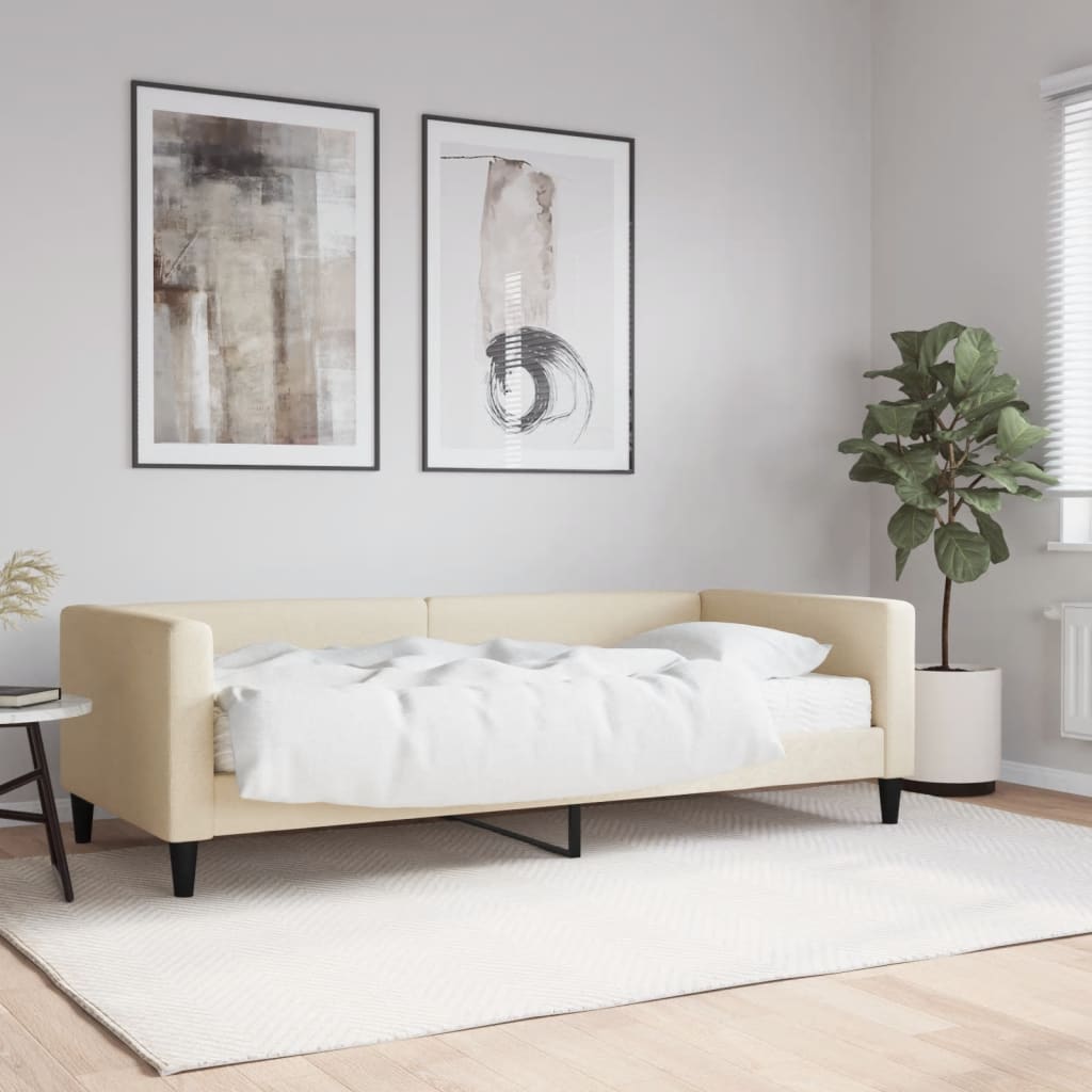Lit de jour avec matelas crème 90x200 cm tissu - XIOS