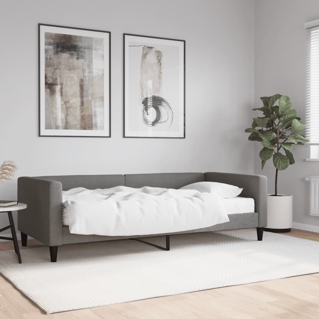 Lit de jour avec matelas gris foncé 90x190 cm tissu - XIOS