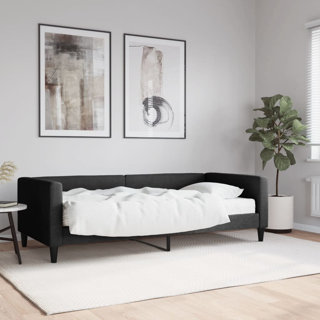 Lit de jour avec matelas noir 90x190 cm tissu - XIOS