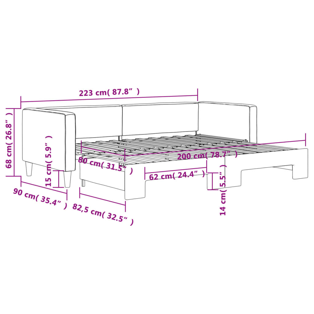 Lit de jour avec gigogne sans matelas taupe 80x200 cm - XIOS
