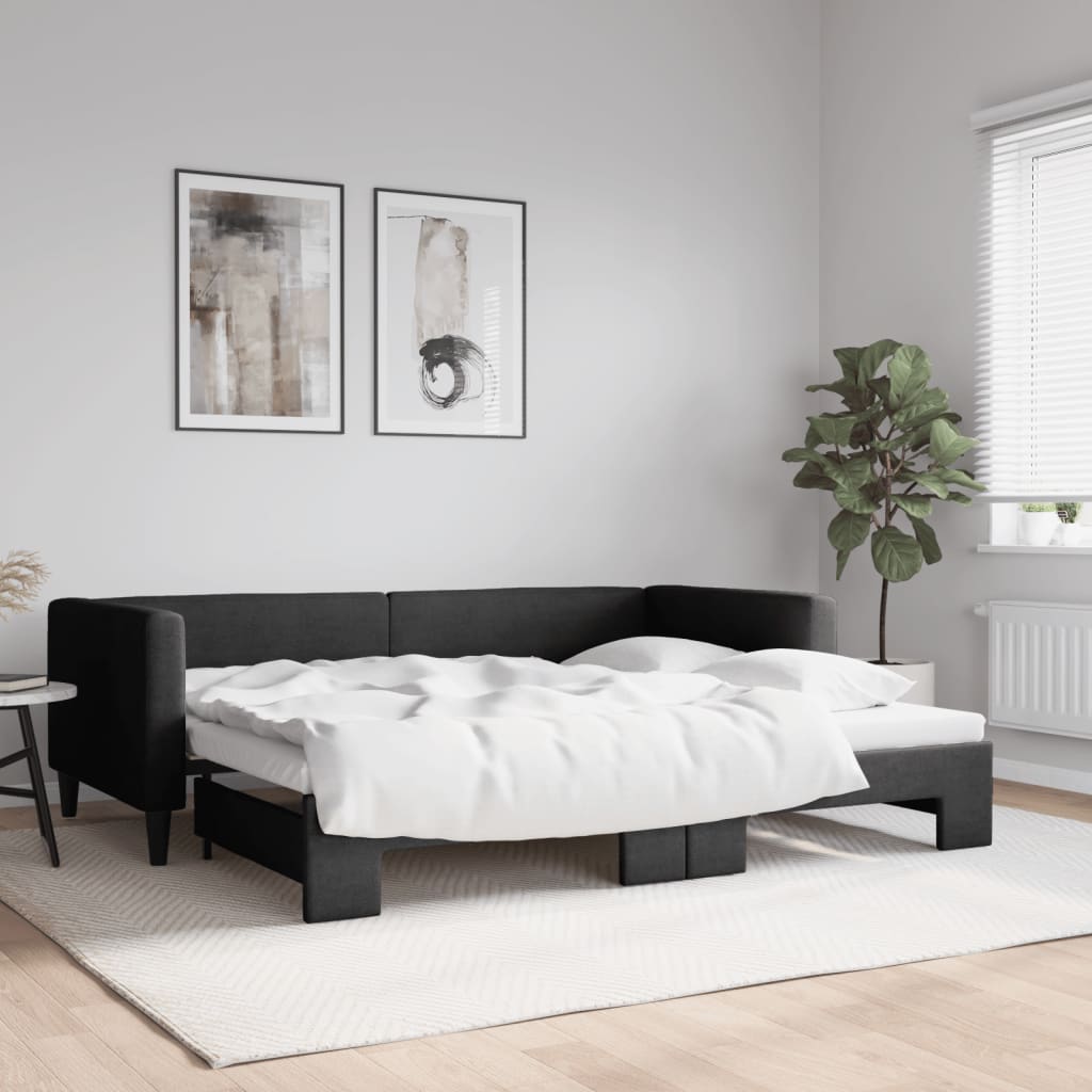 Lit de jour avec gigogne sans matelas noir 90x200 cm
