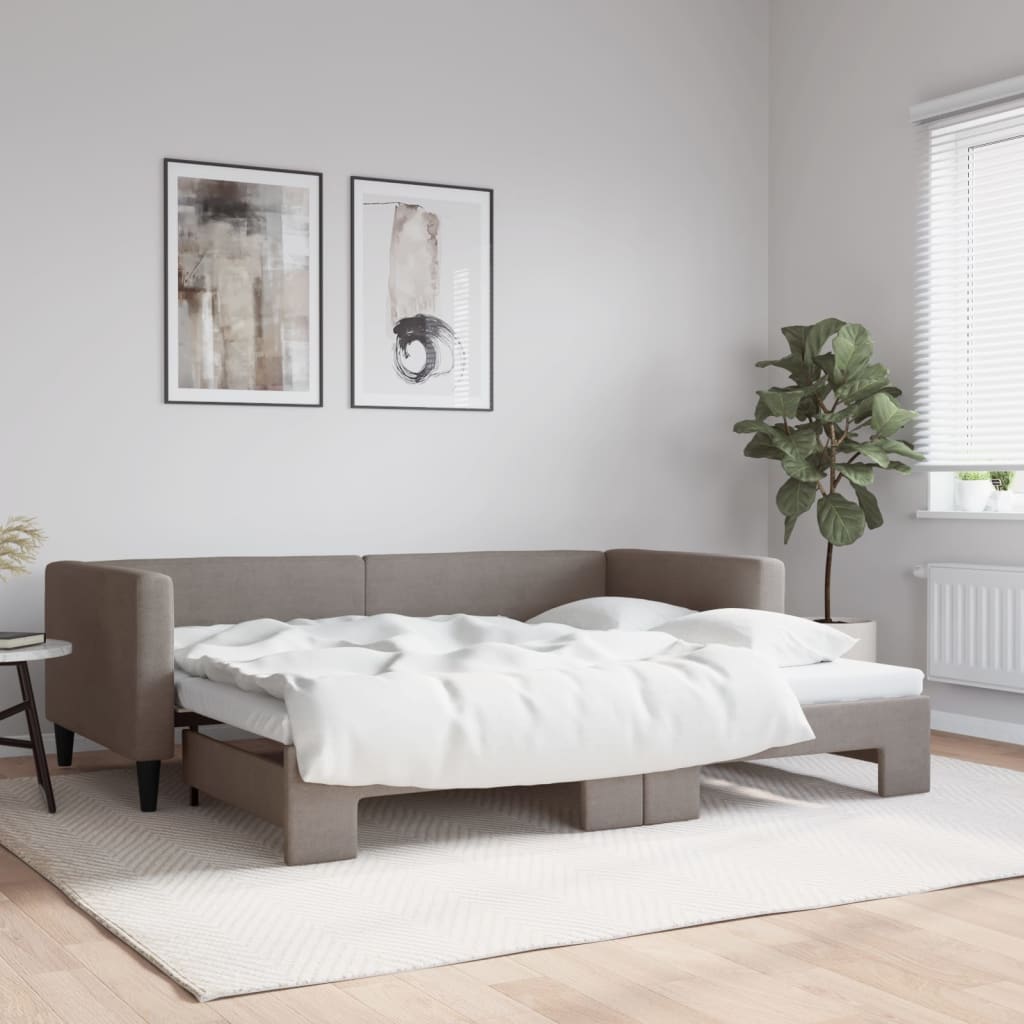 Lit de jour avec gigogne sans matelas taupe 90x200 cm - XIOS