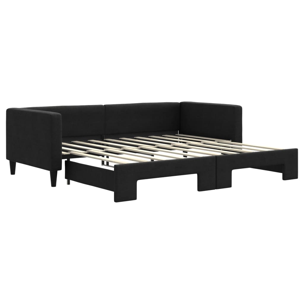 Lit de jour avec lit gigogne noir 90x190 cm tissu