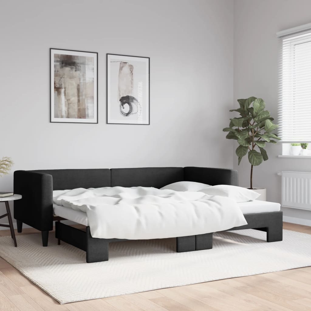 Lit de jour avec lit gigogne noir 90x190 cm tissu