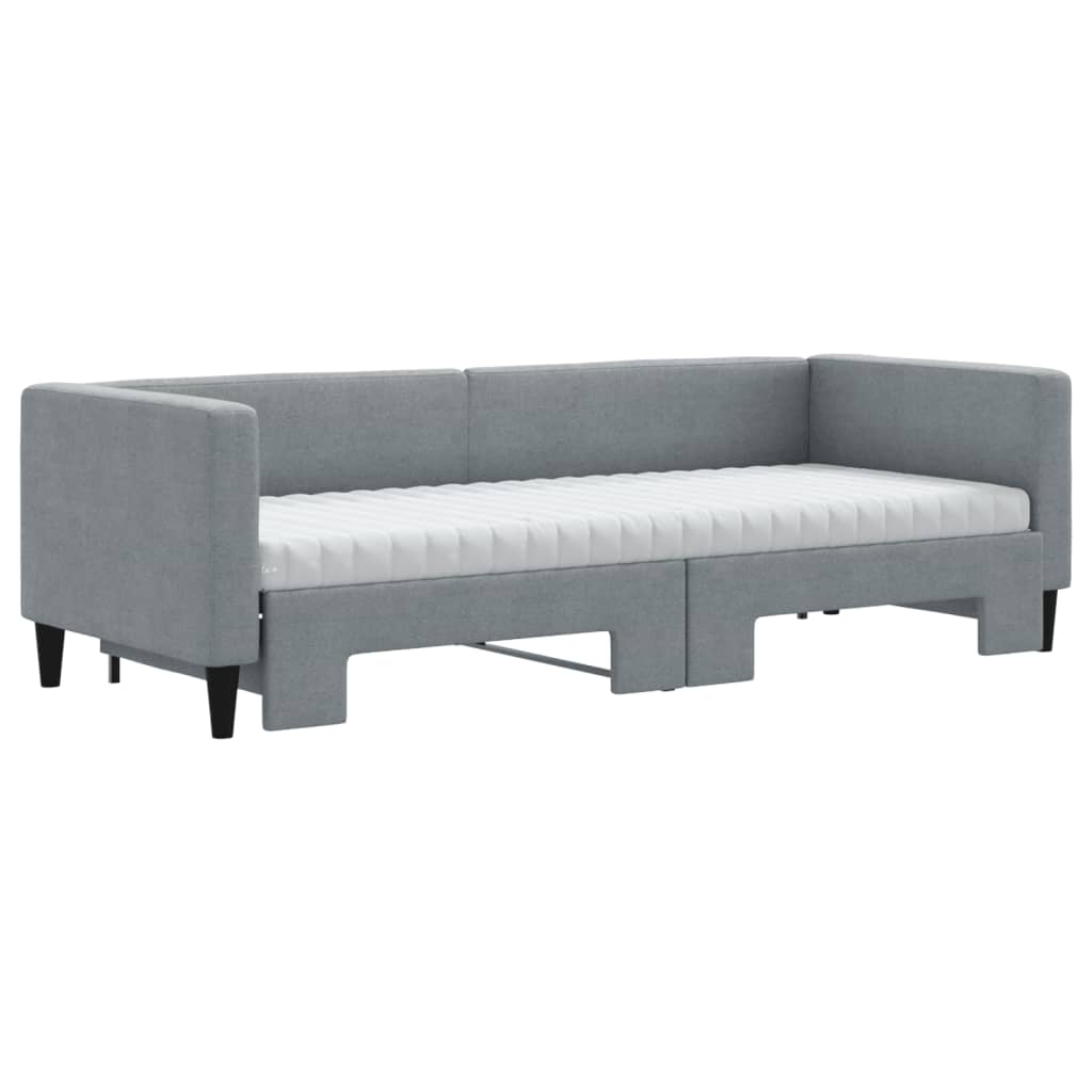 Lit de jour avec gigogne et matelas gris clair 80x200 cm tissu - XIOS