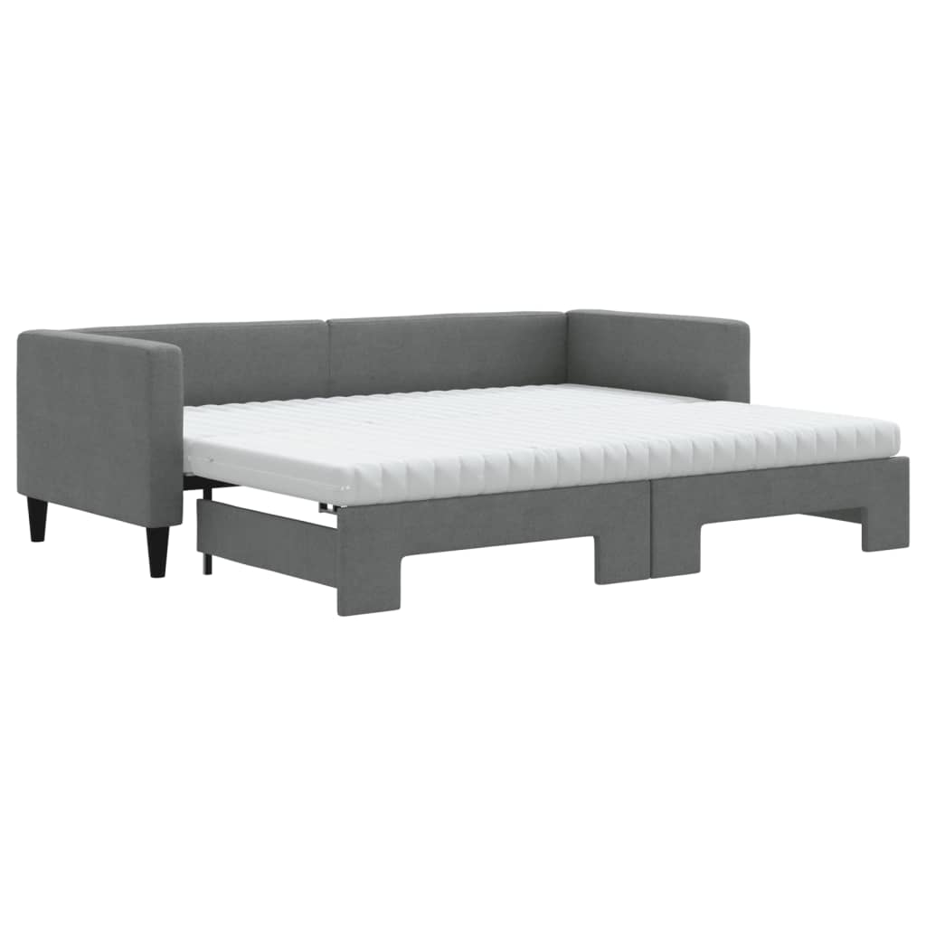 Lit de jour avec gigogne et matelas gris foncé 80x200 cm tissu - XIOS