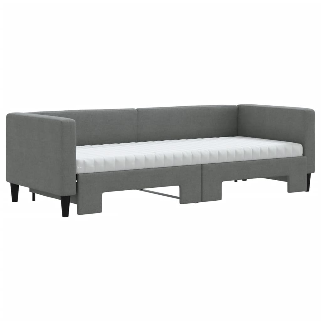 Lit de jour avec gigogne et matelas gris foncé 80x200 cm tissu - XIOS