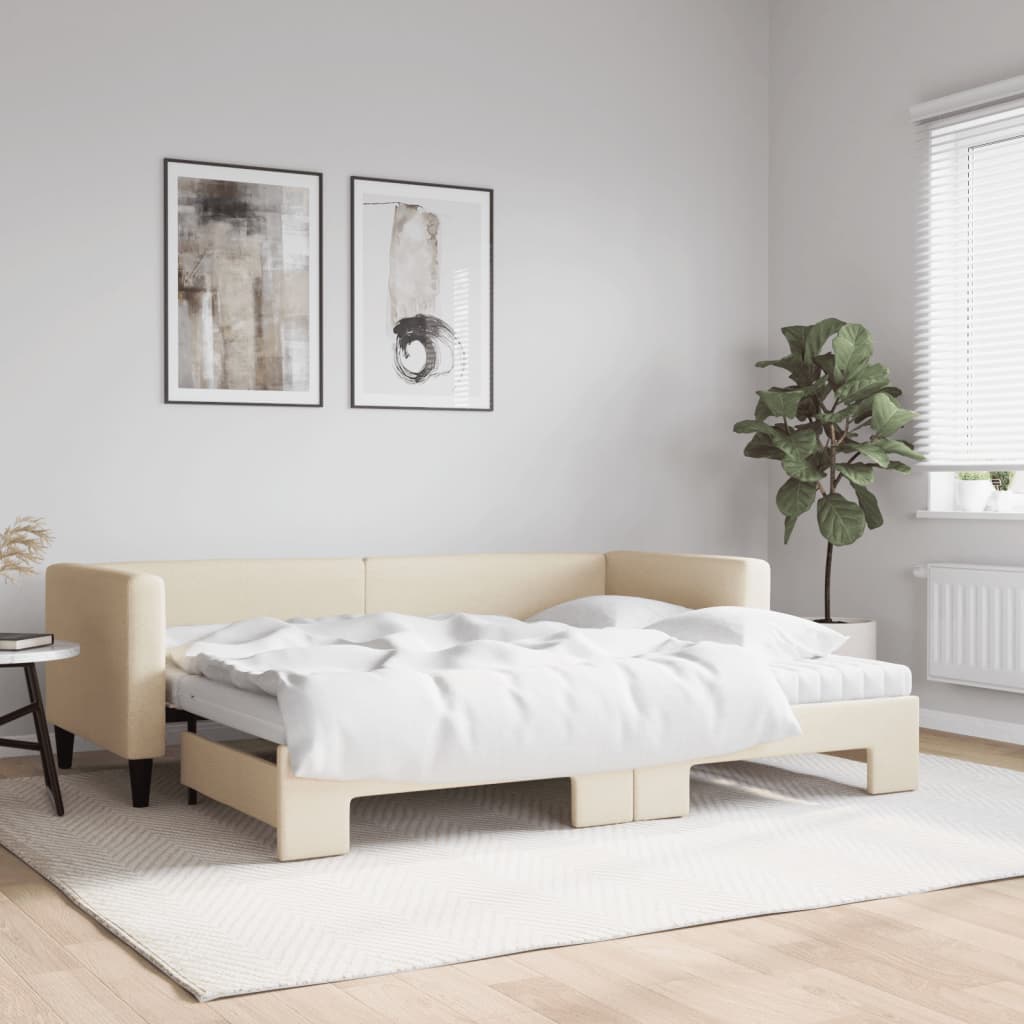 Lit de jour avec gigogne et matelas crème 80x200 cm tissu - XIOS