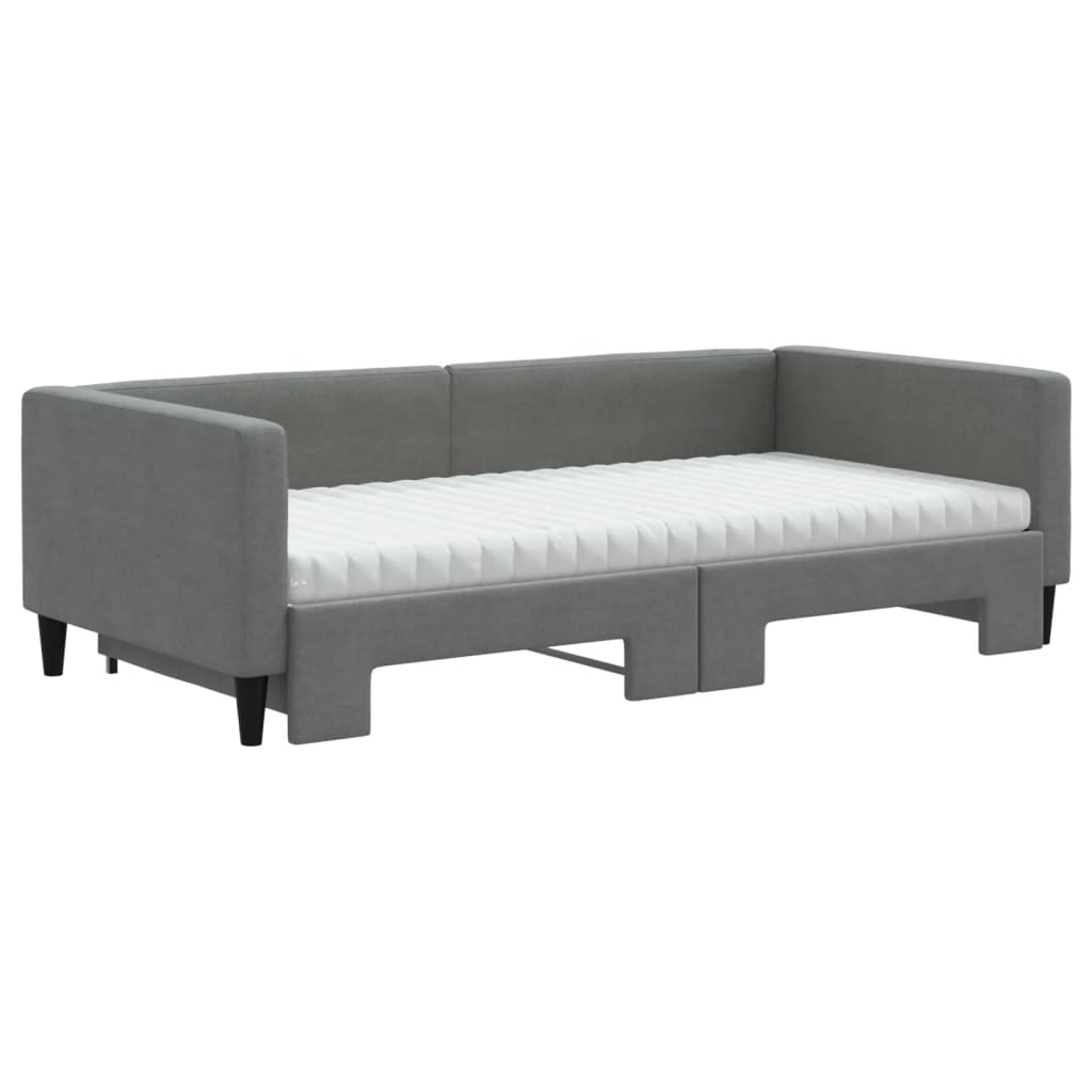 Lit de jour avec gigogne et matelas gris foncé 100x200 cm tissu - XIOS