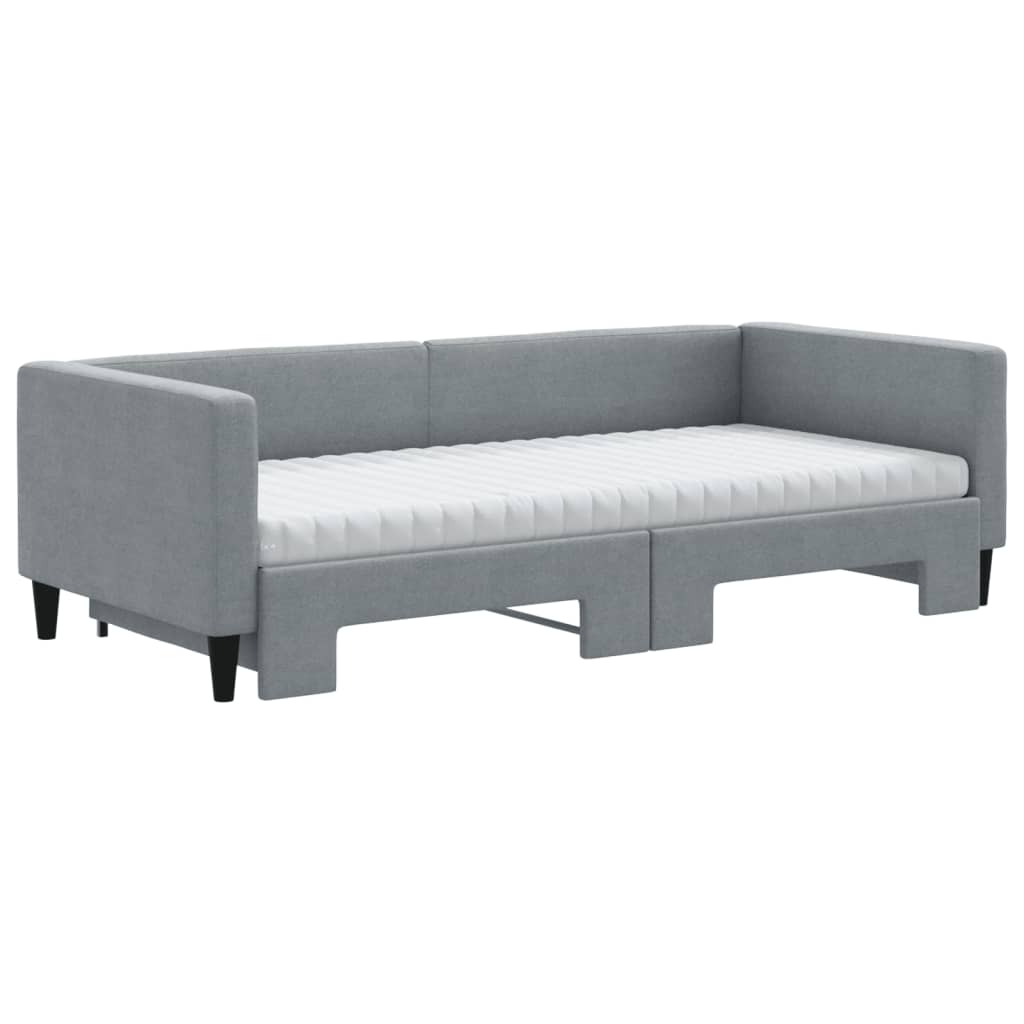 Lit de jour avec gigogne et matelas gris clair 90x190 cm tissu - XIOS