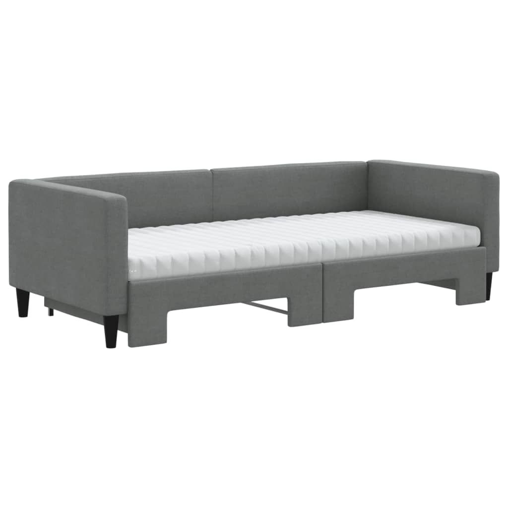 Lit de jour avec gigogne et matelas gris foncé 90x190 cm tissu - XIOS