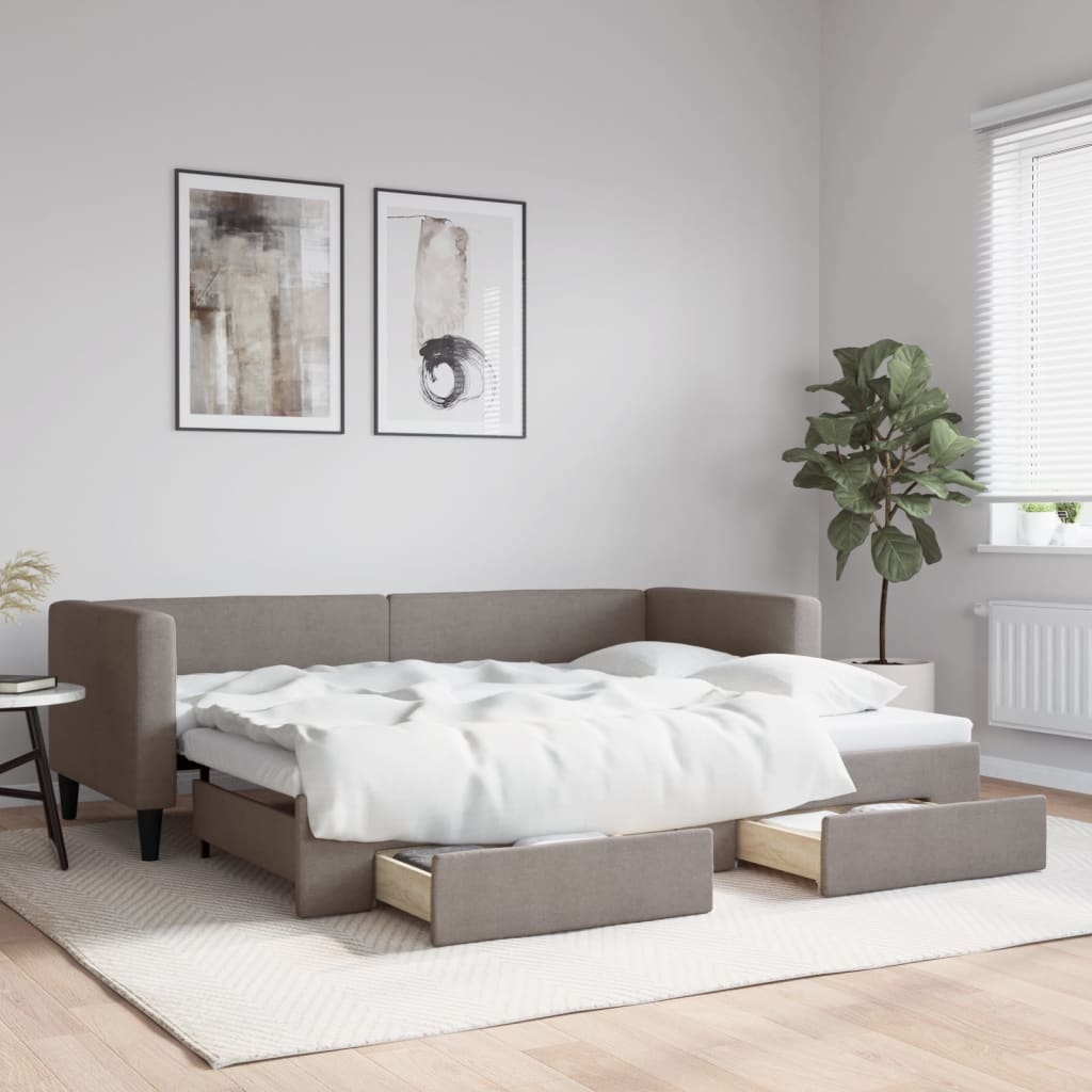 Lit de jour avec gigogne et tiroirs sans matelas taupe 80x200cm - XIOS