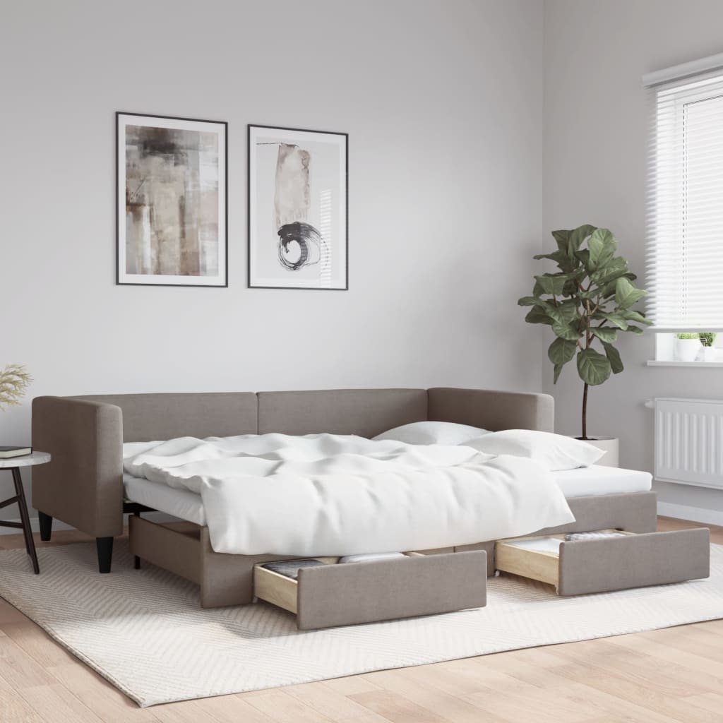 Lit de jour avec gigogne et tiroirs sans matelas taupe 90x200cm - XIOS