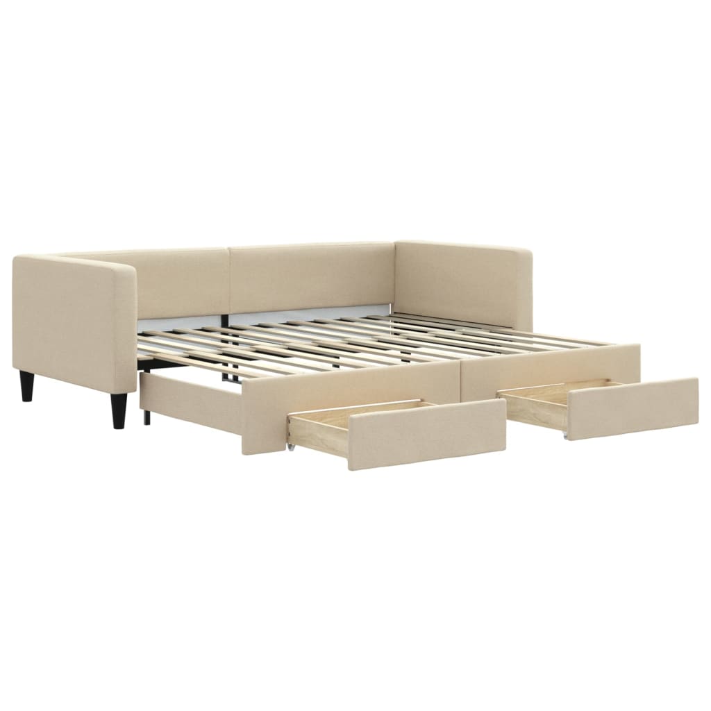 Lit de jour avec gigogne et tiroirs sans matelas crème 90x200cm - XIOS