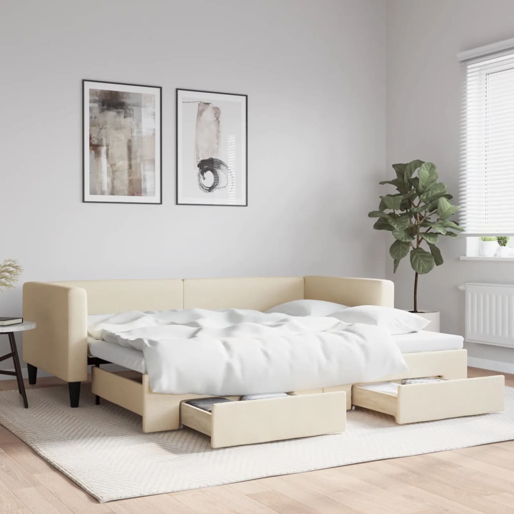 Lit de jour avec gigogne et tiroirs sans matelas crème 90x200cm - XIOS