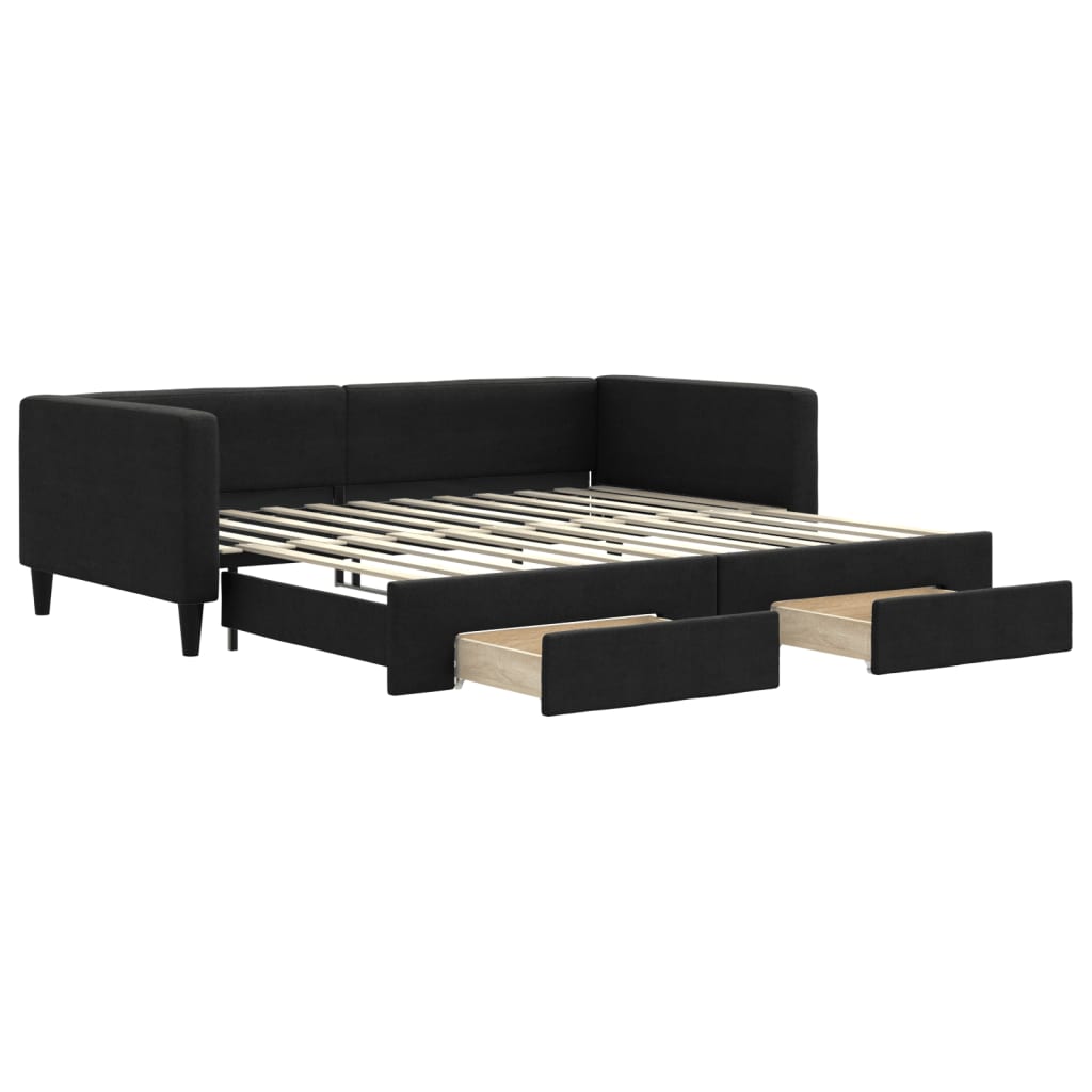 Lit de jour avec gigogne et tiroirs sans matelas noir 100x200cm - XIOS
