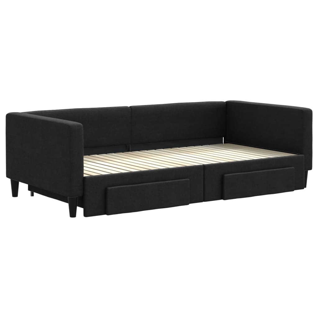 Lit de jour avec gigogne et tiroirs sans matelas noir 100x200cm - XIOS