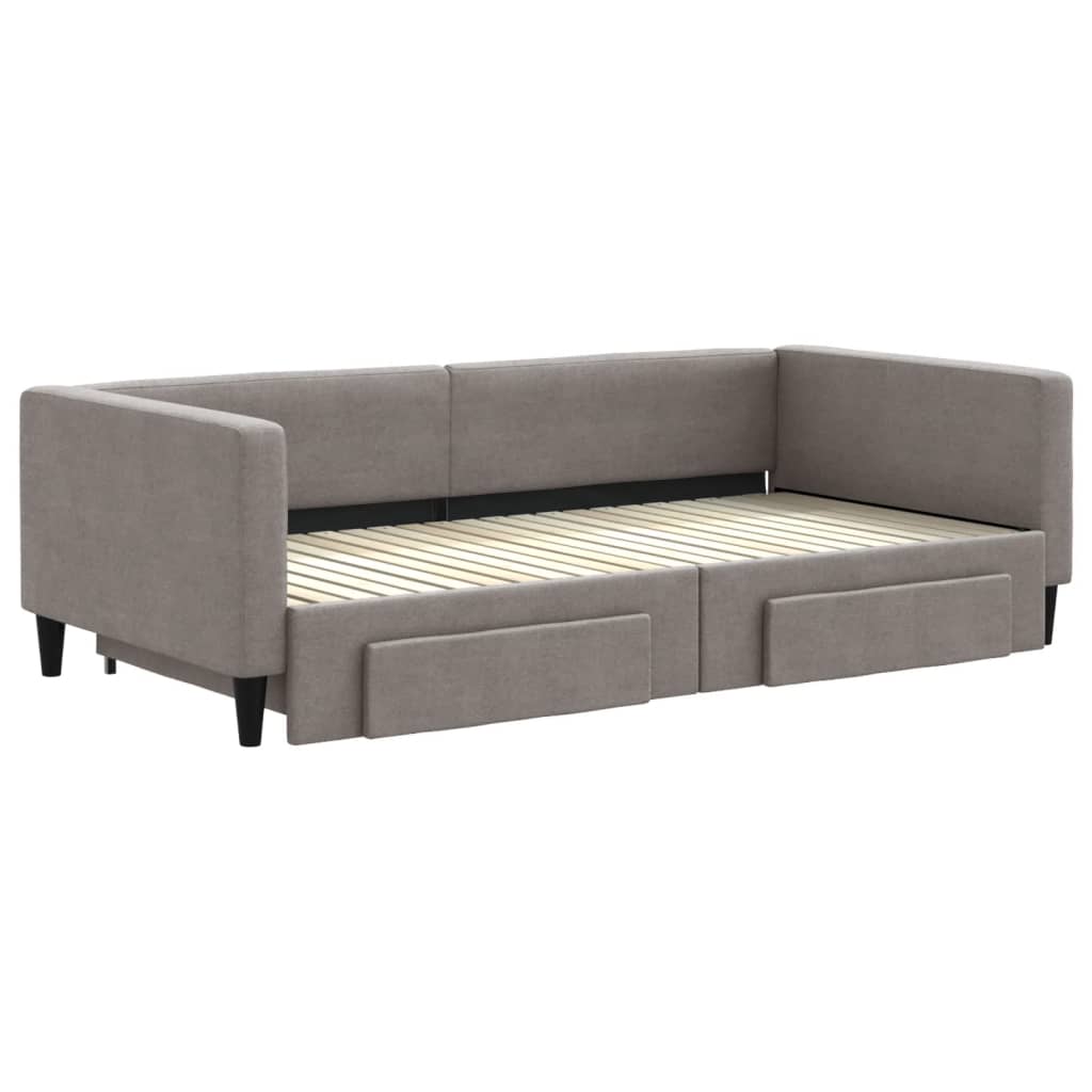 Lit de jour avec gigogne et tiroirs taupe 100x200 cm tissu - XIOS