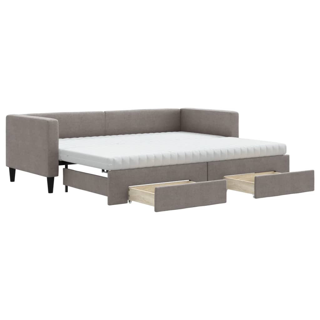 Lit de jour avec gigogne et tiroirs taupe 80x200 cm tissu - XIOS