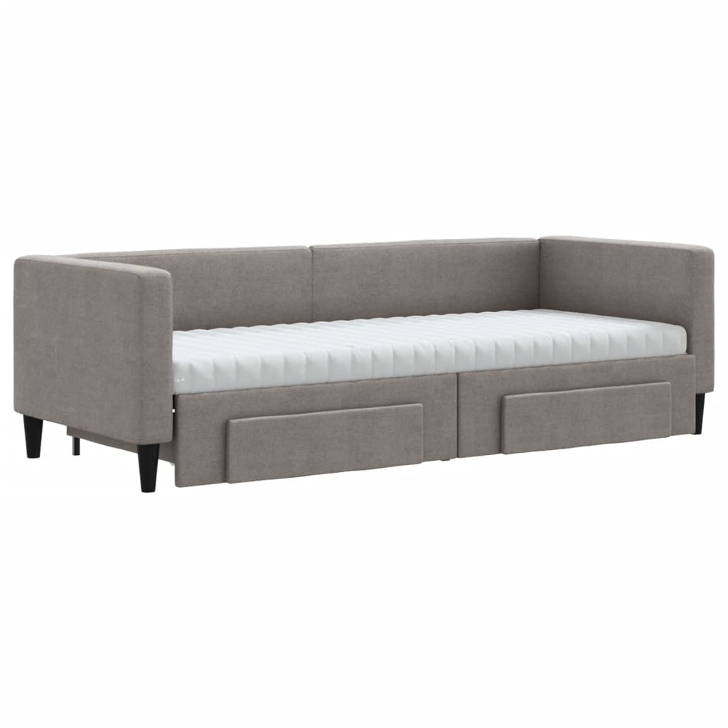 Lit de jour avec gigogne et tiroirs taupe 80x200 cm tissu - XIOS