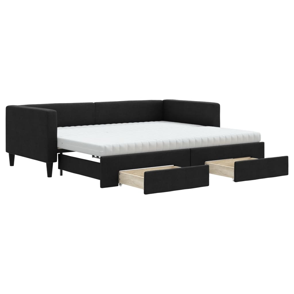 Lit de jour avec gigogne et tiroirs noir 90x200 cm tissu - XIOS