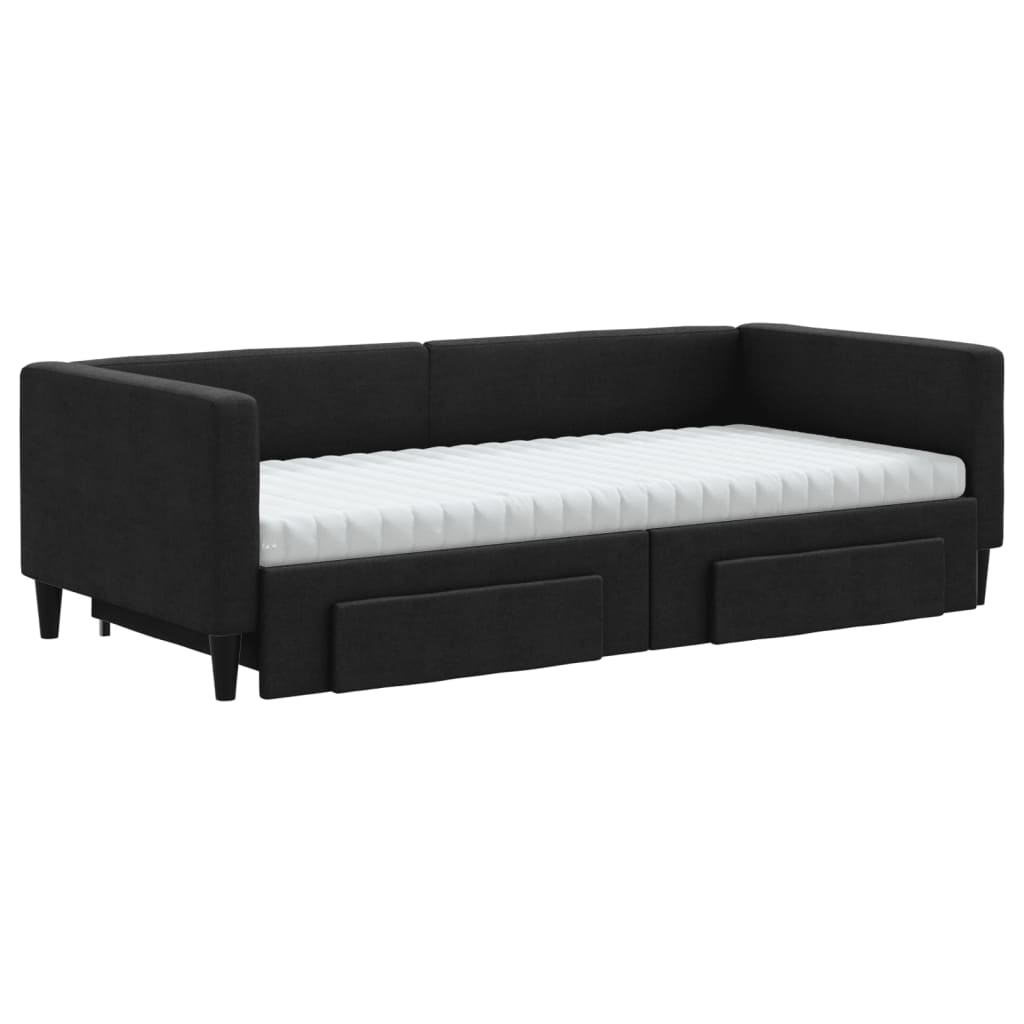 Lit de jour avec gigogne et tiroirs noir 90x200 cm tissu - XIOS