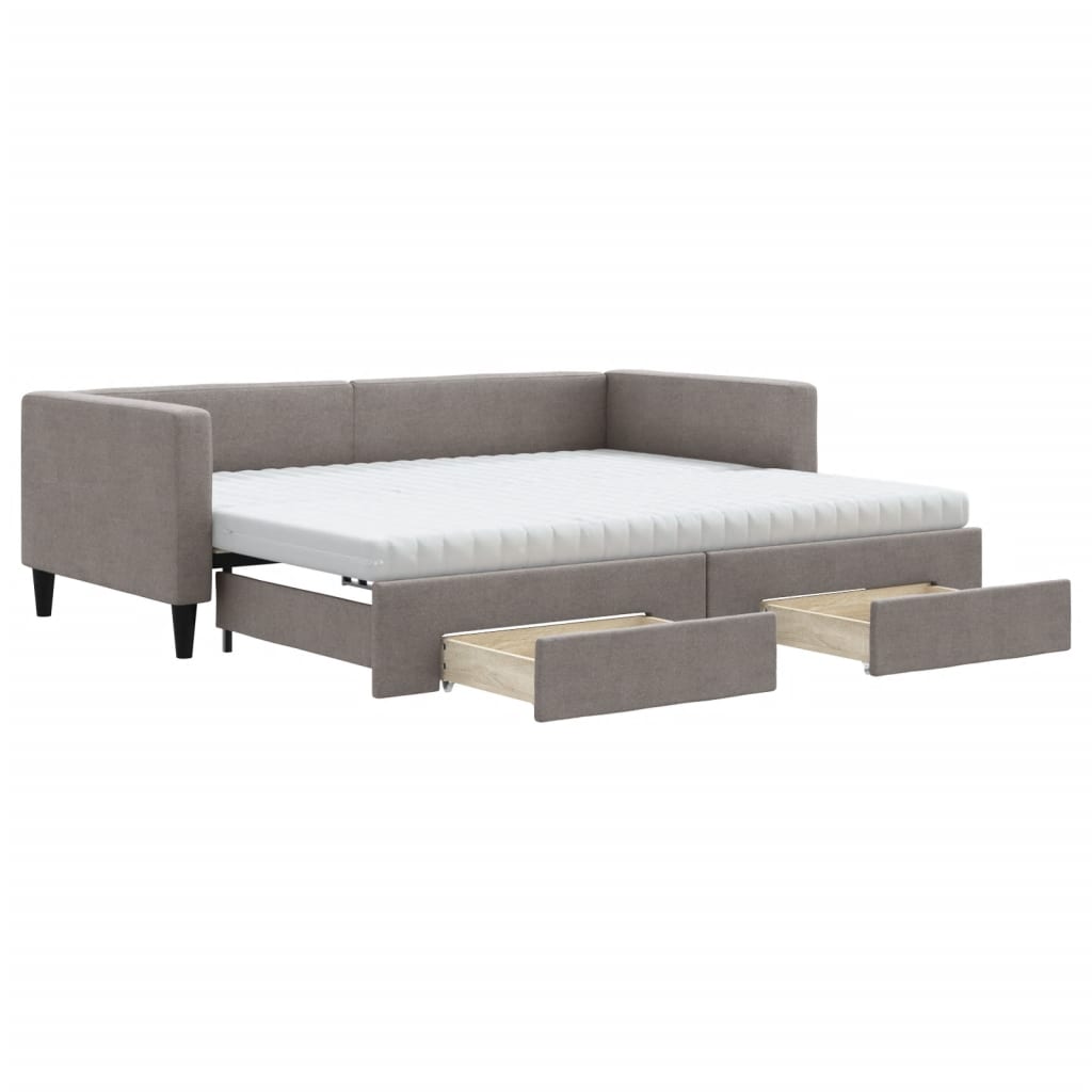 Lit de jour avec gigogne et tiroirs taupe 90x200 cm tissu - XIOS