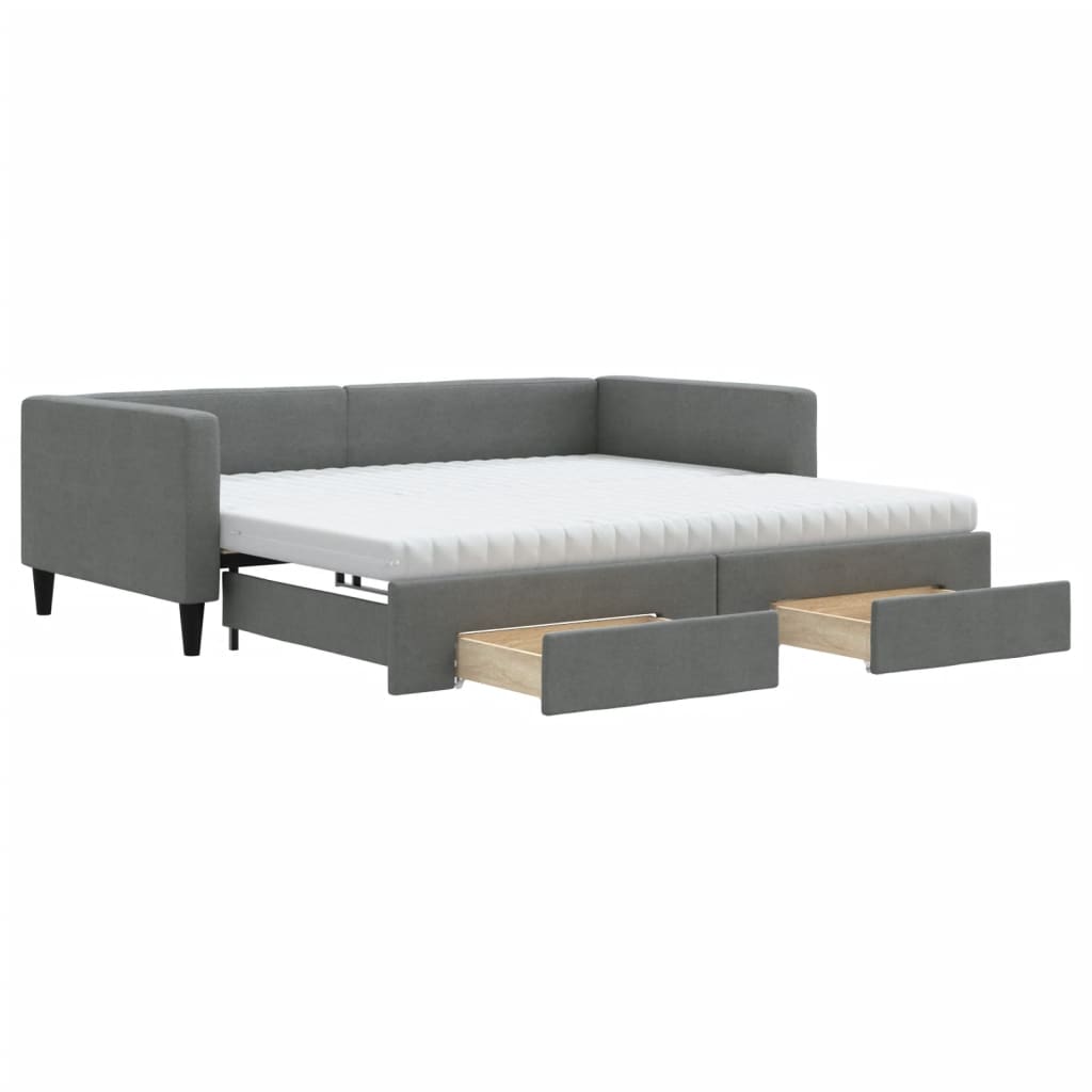 Lit de jour avec gigogne et tiroirs gris foncé 100x200 cm tissu - XIOS