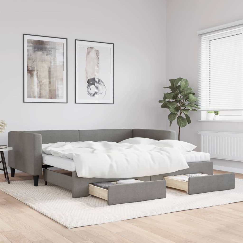 Lit de jour avec gigogne et tiroirs gris foncé 100x200 cm tissu - XIOS