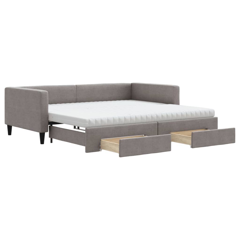 Lit de jour avec gigogne et tiroirs taupe 100x200 cm tissu - XIOS
