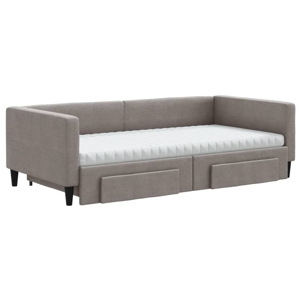 Lit de jour avec gigogne et tiroirs taupe 100x200 cm tissu - XIOS