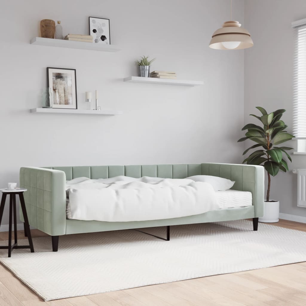 Lit de jour avec matelas gris clair 90x200 cm velours - XIOS