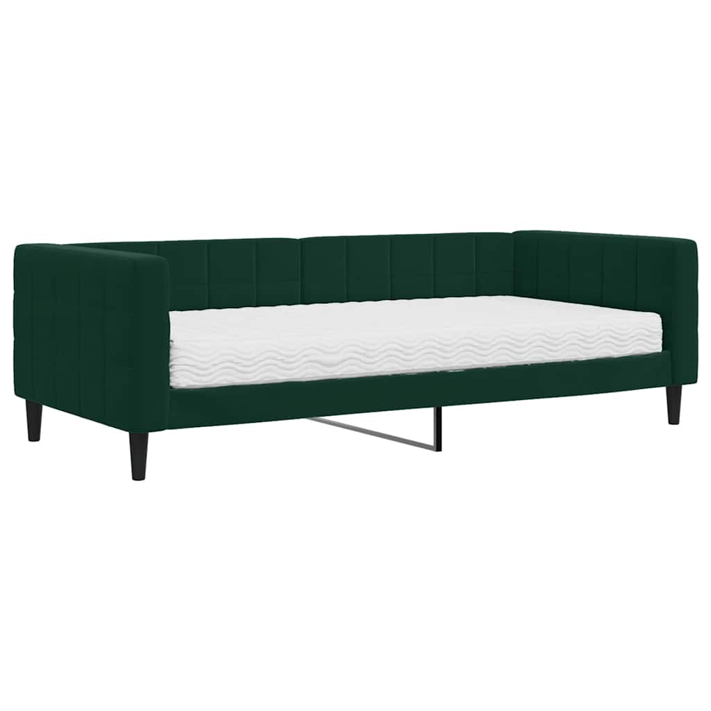 Lit de jour avec matelas vert foncé 90x200 cm velours - XIOS