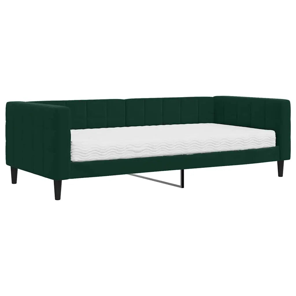 Lit de jour avec matelas vert foncé 90x200 cm velours - XIOS