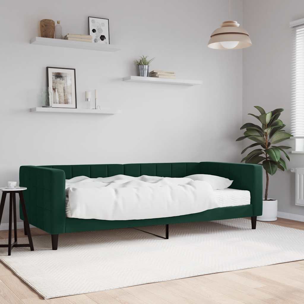 Lit de jour avec matelas vert foncé 90x200 cm velours - XIOS