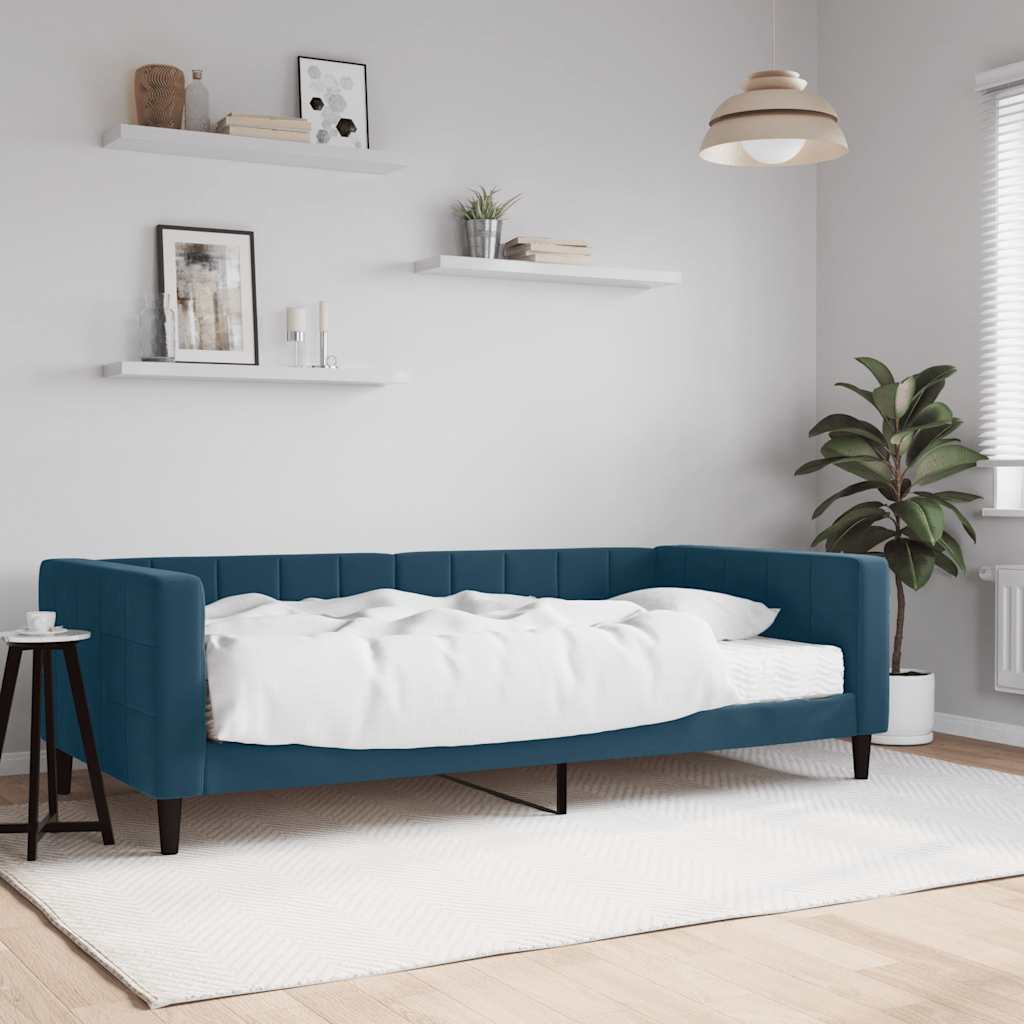 Lit de jour avec matelas bleu 100x200 cm velours - XIOS