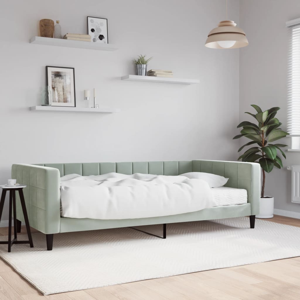 Lit de jour avec matelas gris clair 100x200 cm velours - XIOS