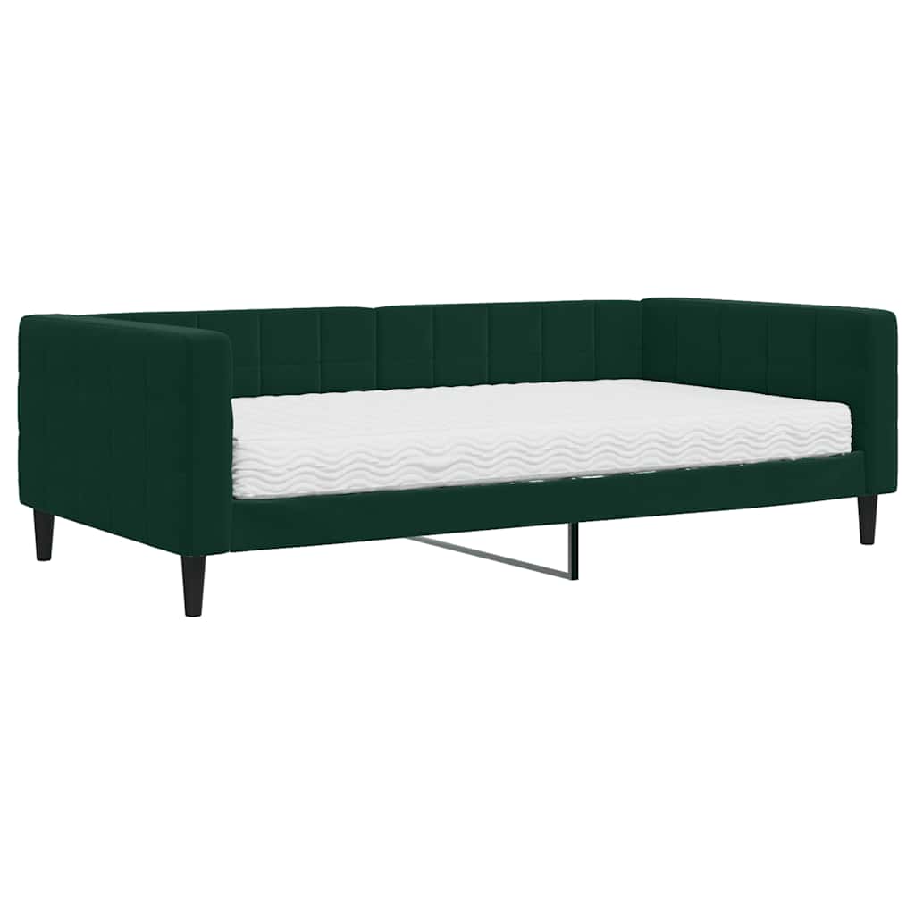 Lit de jour avec matelas vert foncé 100x200 cm velours - XIOS