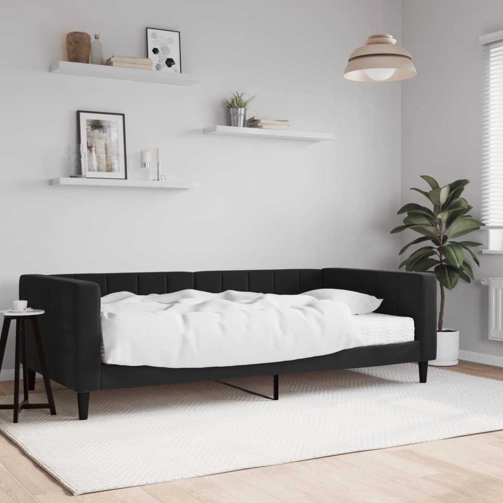Lit de jour avec matelas noir 100x200 cm velours - XIOS