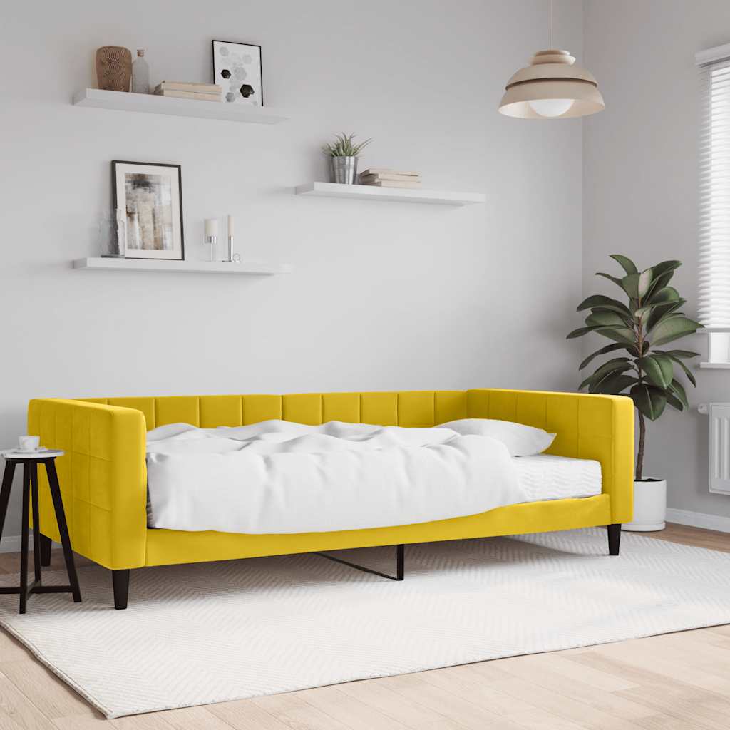Lit de jour avec matelas jaune 100x200 cm velours - XIOS