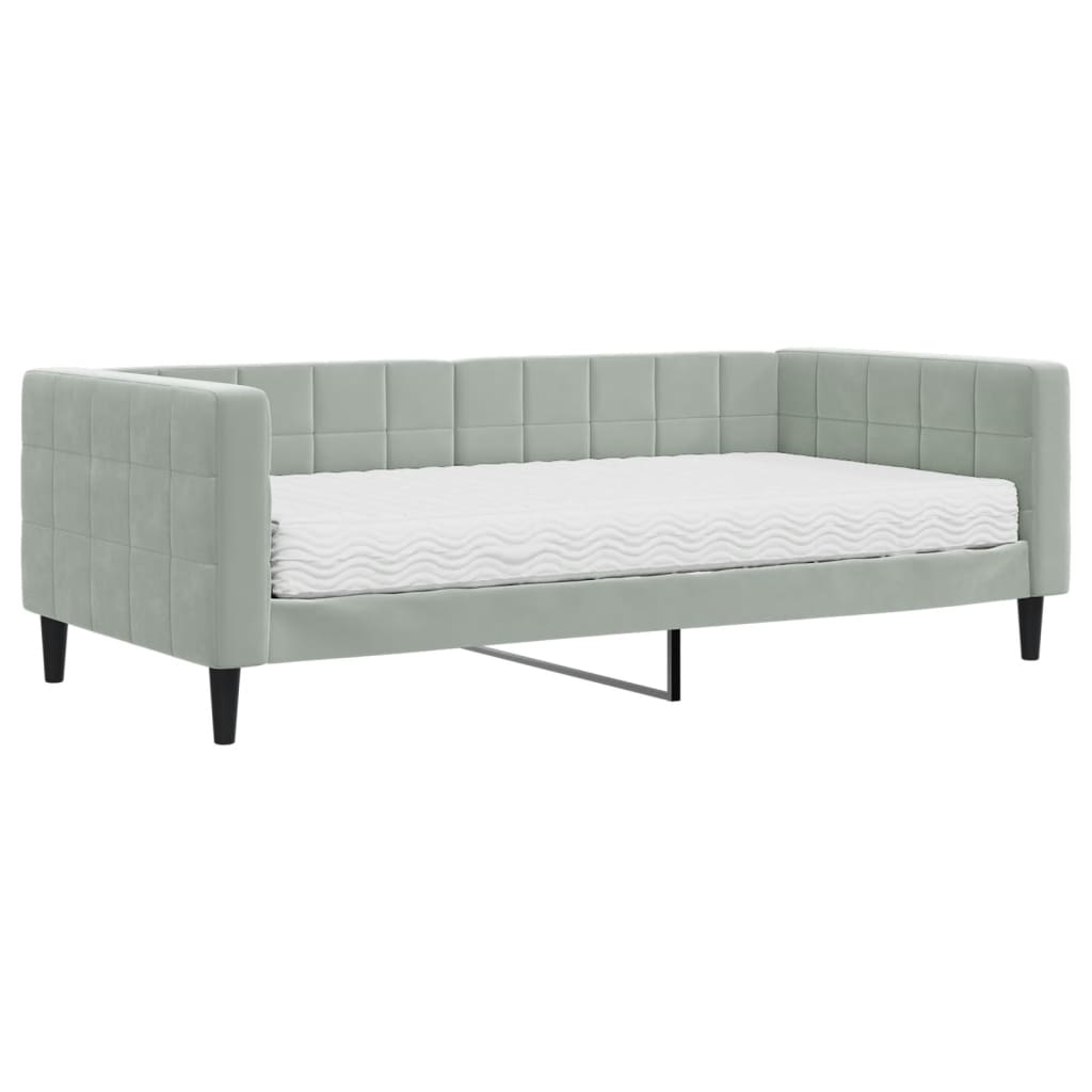 Lit de jour avec matelas gris clair 90x190 cm velours - XIOS