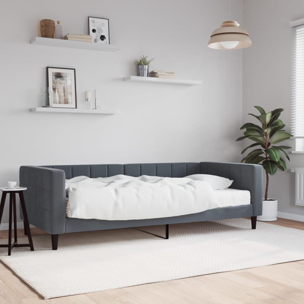 Lit de jour avec matelas gris foncé 90x190 cm velours - XIOS