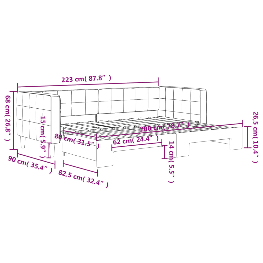 Lit de jour avec gigogne sans matelas 80x200 cm - XIOS