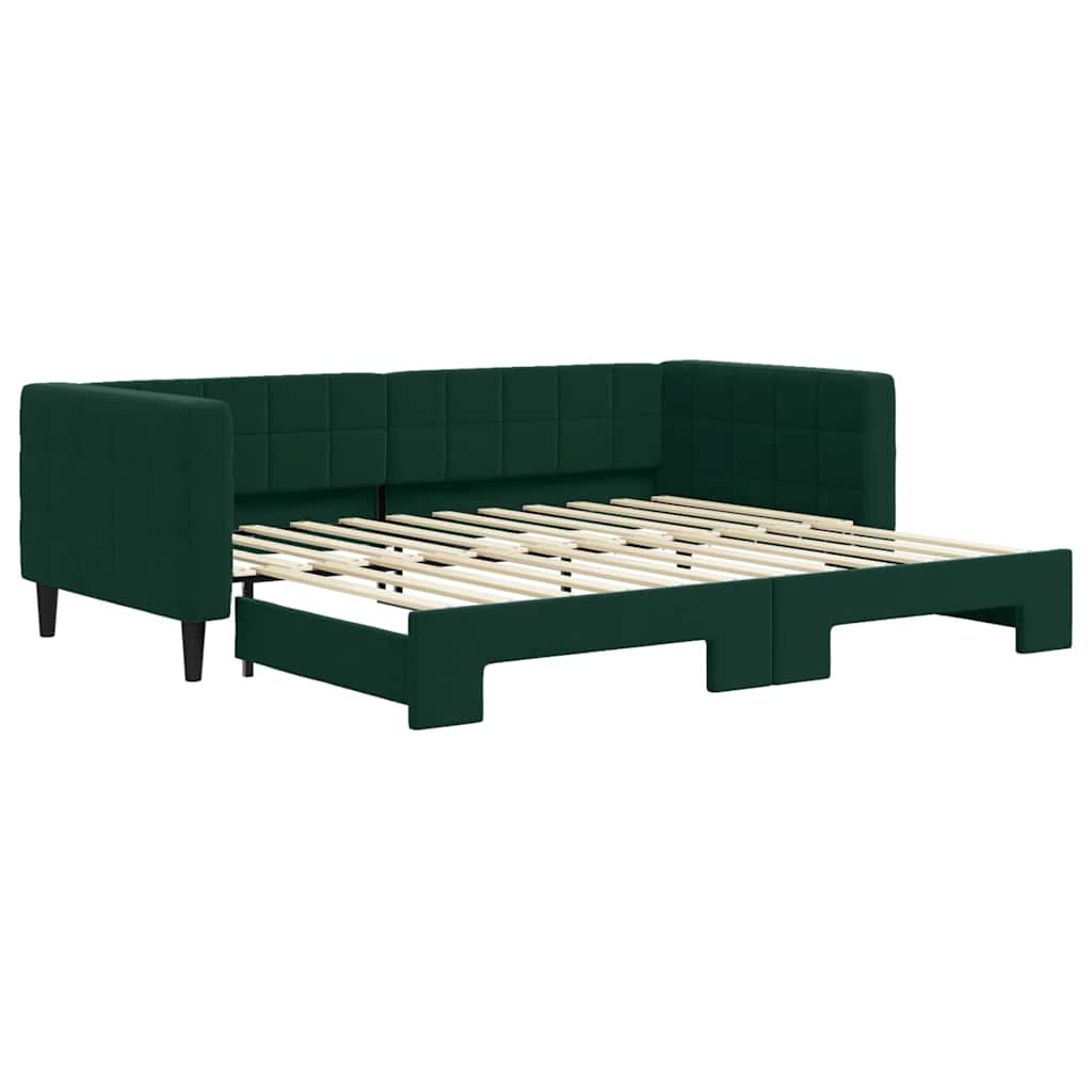 Lit de jour avec gigogne sans matelas vert foncé 90x200 cm