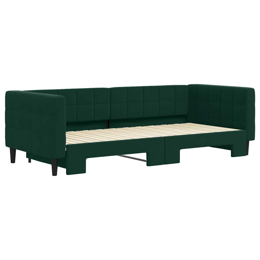 Lit de jour avec gigogne sans matelas vert foncé 90x200 cm