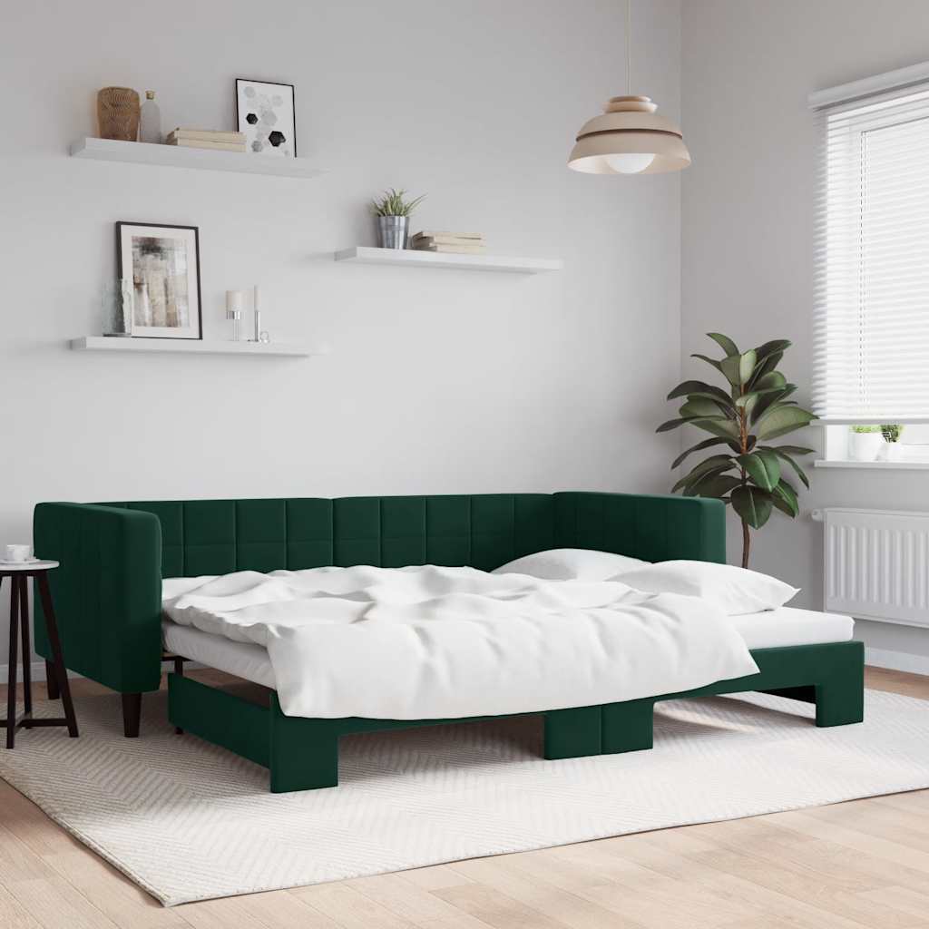Lit de jour avec gigogne sans matelas vert foncé 90x200 cm