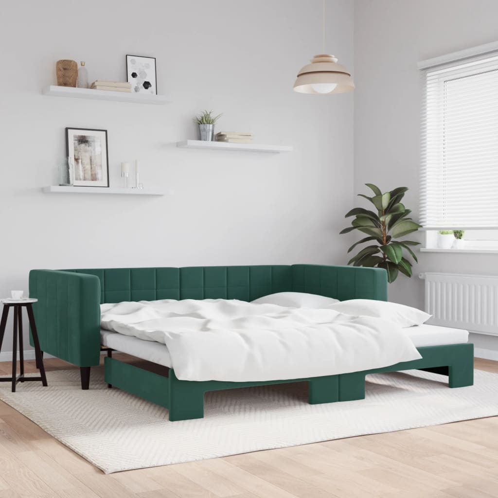 Lit de jour avec gigogne sans matelas vert foncé 100x200 cm - XIOS