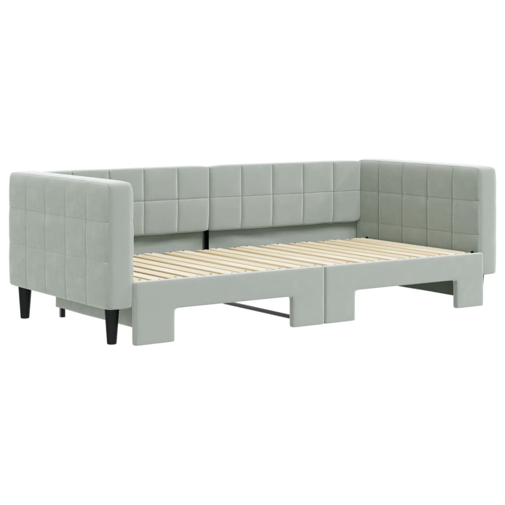 Lit de jour avec lit gigogne gris clair 90x190 cm velours