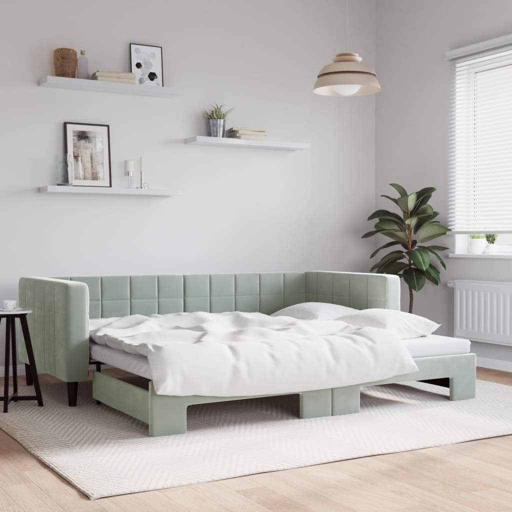Lit de jour avec lit gigogne gris clair 90x190 cm velours