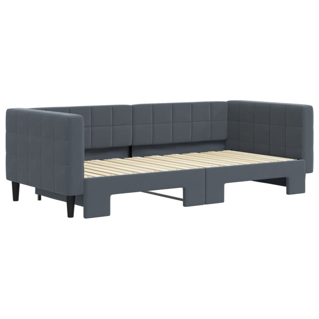 Lit de jour avec gigogne sans matelas gris foncé 90x190 cm